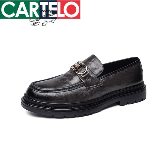 Cartelo echte Leder -Ladung Herren -Slipper Lazy Trend Sommer Herrenschuhe Britische Freizeitlederschuhe Koreanische Version Bean Dou Schuhe Männer 9761 Black 38