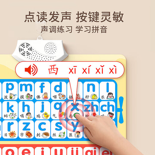 Benben Beibei Audio Educación temprana Póster de alfabetización para bebés Pinyin Ilustración para niños Alphabet Alphabet Pegatinas de pared para niños Pinyin + Números + letras [3 piezas con audio]
