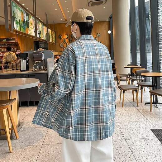 Chemise américaine à manches longues pour garçons Spring and Summer Low Abeld Plaid Shirt Retro Retro Trendy Casual Veste Veste pour hommes Cryz687 Yellow 2xl