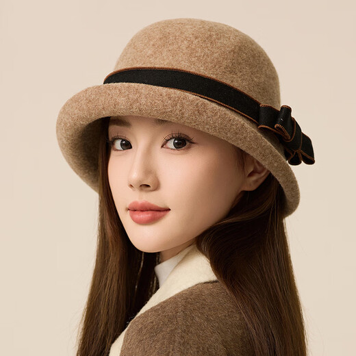 Grasshopper belt wool fisherman's hat Korean style women's face-showing small woolen basin hat autumn and winter British fisherman's hat hat basin hat black