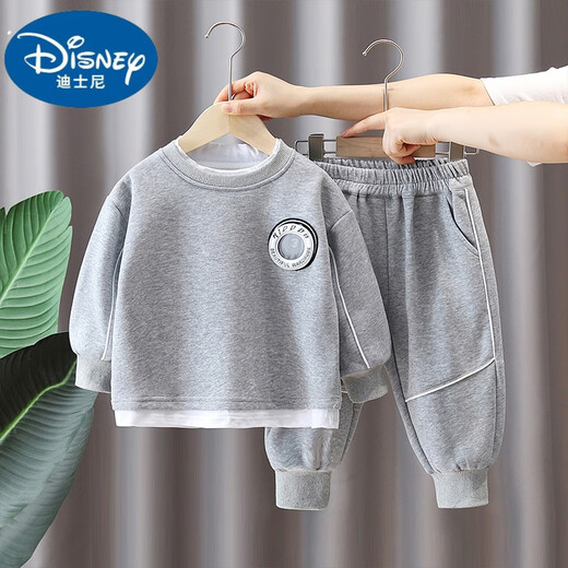 Disney boys spring suit 2025 new children's handsome fake two-piece sweatshirt for boys spring and autumn sports two-piece set trendy black (recommended about 145 cm) 150