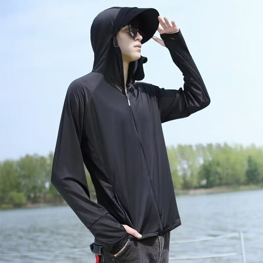 Ice silk sun protection clothes men's quick-drying breathable jacket summer outdoor fishing suit large size sports running couple sun protection clothes light gray 2XL
