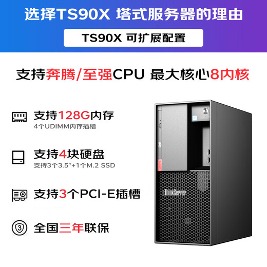 联想（Lenovo）TS90X ST45V3 小型【塔式服务器】工作站电脑主机 金蝶用友ERP财务办公 【TS90X】至强E2324G四核3.1GHz 64G内存丨256G固态+2块8T硬盘丨促销推荐型