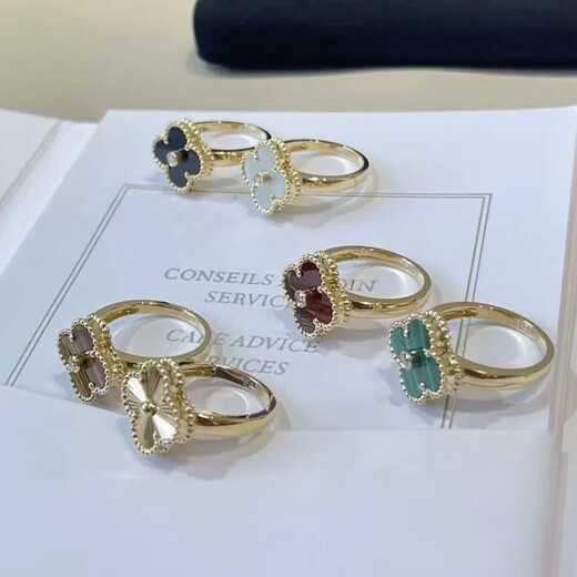 DL 199818k rose gold four-leaf clover ring high version red silver with diamonds and white mother-of-pearl niche gift gold color laser US size 7