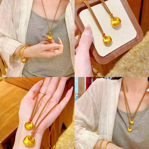 Juke's new 18K Fat Fu Gold Baby Small Jin Tuo Pendant Peace Lock Necklace 3D Hard Gold Baifu Pendant for Gifts Premium Small Fat Fu Pendant + Black Rope