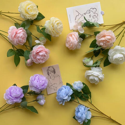 Simulated 3-head peonies wedding flower arrangement rose flower sea wedding arrangement fake flowers Brazilian rose ground line leading silk flowers pink