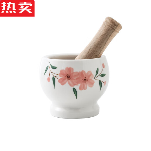 Yishan German imported high-quality ceramic garlic pounder household manual old-fashioned garlic mortar peeling garlic artifact stone mortar garlic pound spring warm flowers blooming red flowers large garlic pounder