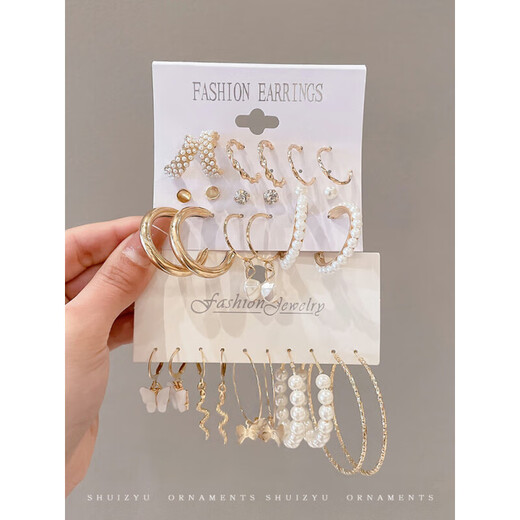 Shifang Xiucai niche temperament women's earrings 2024 new high-end earring set combination earrings silver earring nine-piece set