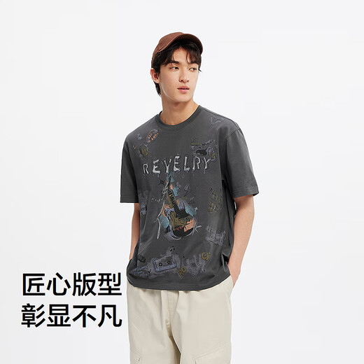 森马（Semir）短袖T恤男手绘涂鸦摇滚风上衣2025纯棉夏装街头潮流109325100117
