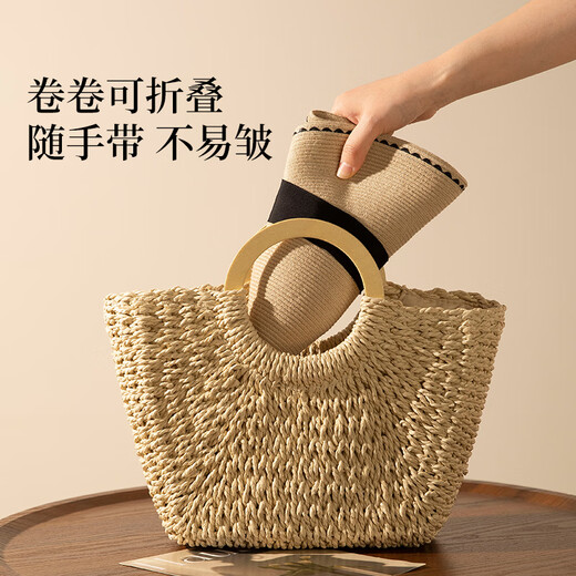 Siggi linen straw hat women spring and summer French retro fisherman fashion casual seaside vacation flat brim foldable sun hat