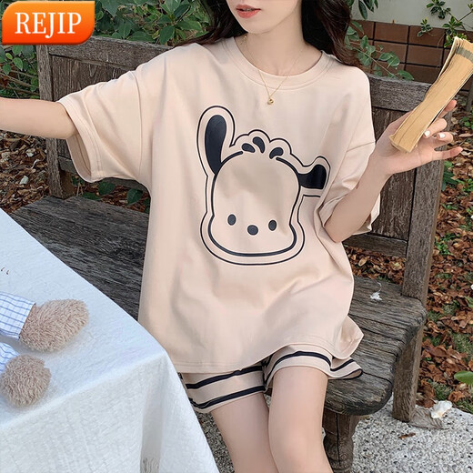 REJIP女夏短袖睡衣2025年新款可外穿胖mm大码200斤可爱网红家居服套装 684 5XL