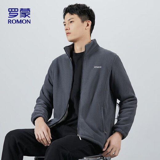 
ROMON Jacket Men's Spring and Autumn Imitation Lamb Fleece Stand Collar Fleece Jacket Men's Gray AXL