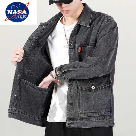 NASALIKE春秋款牛仔外套男装2024新款日系高档多口袋工装宽松大码夹克褂子 Y848蓝色 M 80-斤