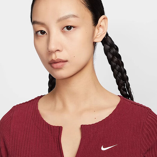 Nike (Nike) Women's 2024 Winter New CNY Short Short Fish Bone Bone Sports Cardigan HV8459 Burgundy HV8459-677 XL