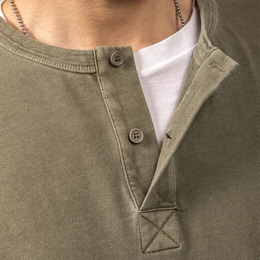JEEP SPIRIT genuine Jeep high-end T-shirt for men American retro washing and old cotton Henry collar solid color base shirt top for men 829 military green T-shirt XL code reference 153~172Jin [Jin equals 0.5 kg]