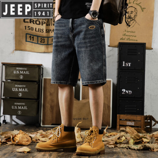 JEEP SPIRIT美式休闲牛仔短裤男5分外穿2025夏季宽松百搭五分裤加肥中裤 9922浅蓝 28 适合90-105斤