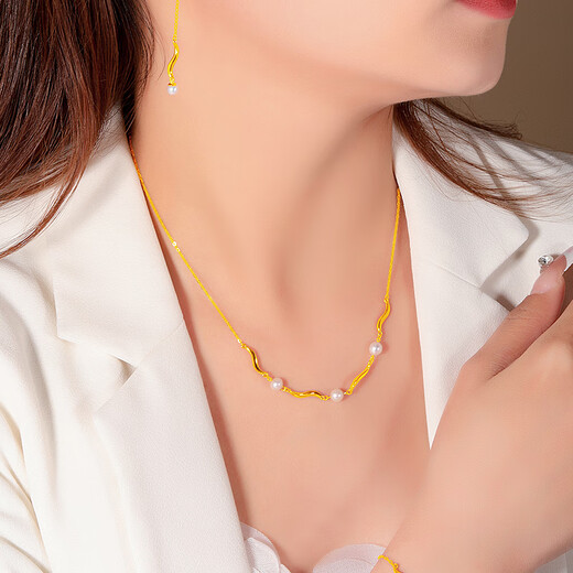 Chiba Jewelry 18K gold freshwater pearl necklace, beautiful and shining necklace, birthday gift box, total weight about 1.1g/18K gold pearl necklace/45cm