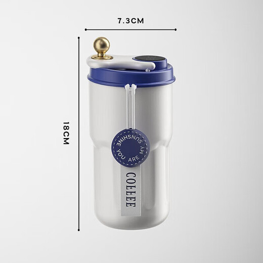 MINGRUI (MINGRUI) water cup, men and women, insulated coffee cup, cold cup, ice cup, student car lettering custom LOGO graduation gift [upgraded intelligent temperature display] blue 420ml+2* ice cube