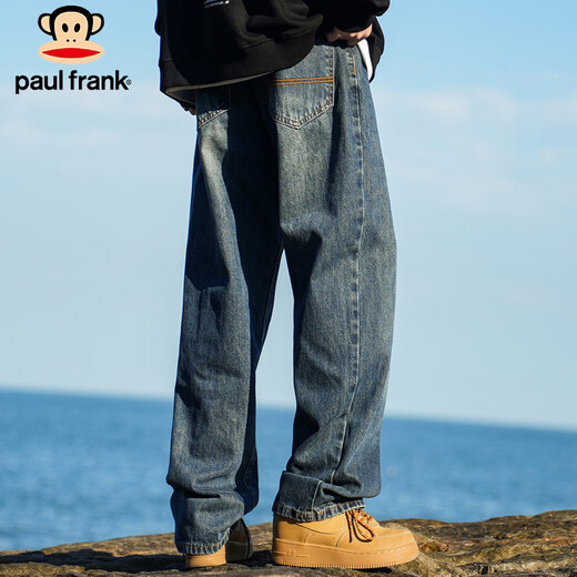 大嘴猴（paul frank）牛仔裤男士秋冬季美式裤子男裤宽松阔腿休闲裤男 复古蓝色 2XL
