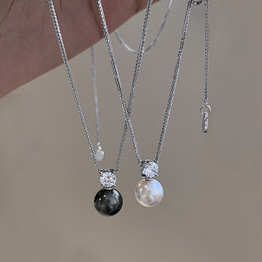 Fat Donglai's same Tahitian black pearl pendant S925 silver Zhenduo hemp gray Princess Diana pearl necklace for women black single silver necklace pearl white total length about 46.5cm