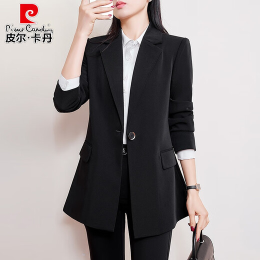 Pierre Cardin plus size plus size professional women's suit, fat, high-end, slim, interview formal suit, spring and autumn work clothes, black jacket XL 120-140Jin Jin is equal to 0.5 kg