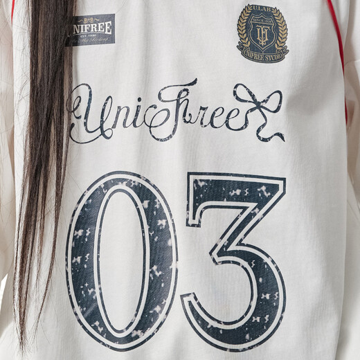 UNIFREE celebrity style American V-neck long-sleeved T-shirt trendy brand sports off-shoulder loose jersey white M