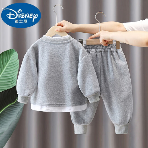 Disney boys spring suit 2025 new children's handsome fake two-piece sweatshirt for boys spring and autumn sports two-piece set trendy black (recommended about 145 cm) 150