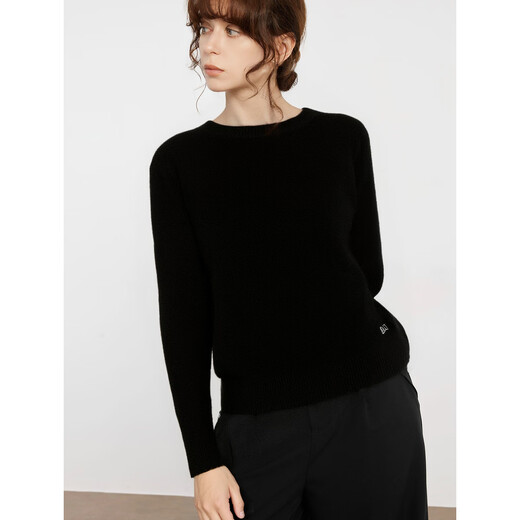 ELLE 100% sheep wool gray round neck wool sweater for women 2024 winter new year style sweater black (upgraded version) L