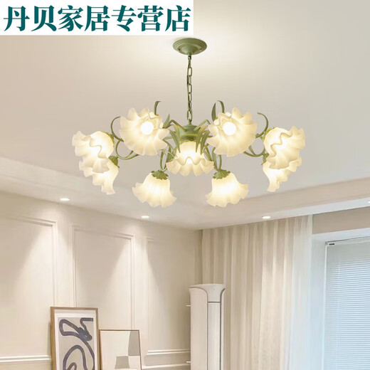 XMSJ法式田园客厅吊灯创意网红铃兰花朵灯美式乡村复古灯具餐厅卧室灯 YL6627绿色三头圆盘35CM暖光