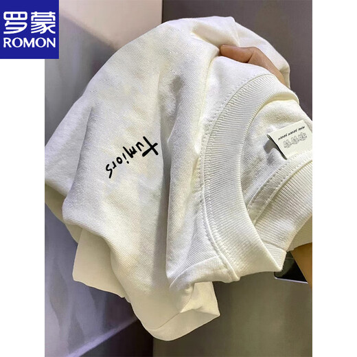 Camiseta de manga larga de algodón puro de Romon Heavy para la nueva marca de moda de la primavera y otoño de los hombres, la parte superior de la base blanca suelta y versátil [3895-wasp] White XL es adecuado para 130-150jin [Jin equivale a 0.5 kg]
