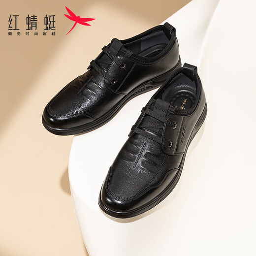 Red Dragonfly (RED DRAGONFLY) men's shoes Spring 2025 new flat-soled lace-up breathable leather casual leather shoes for men middle-aged and elderly daddy shoes Black Single-layer WTA15268 38 (240mm)