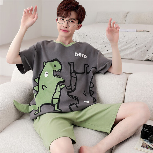 Langsha Pyjamas Herren Sommer Baumwolle kurzärmelige Shorts Thin Teenager Herren Hauskleidung Sommer Großgröße kann außerhalb von WB1355 m Standard empfohlener Größe 168-175 Gewicht 120-1 getragen werden