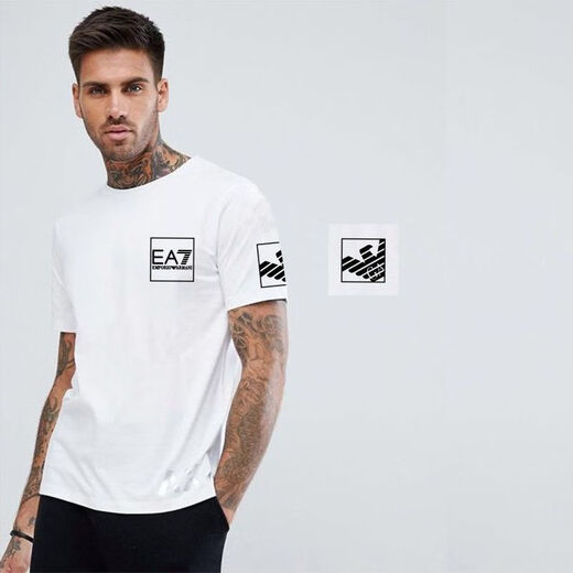 Emporio Armani Neu gedrucktes kurzärärmiges T-Shirt EA7 Herren-halbärmeliger purer Baumwollbasishemd Trendy Sommer Herren Top White 683 m