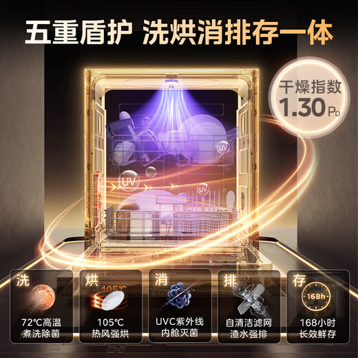 Midea official turning machine universal built-in dishwasher 16 sets first-level volume rate hot air drying four-star disinfection one-click single disinfection UV sterilization and decontamination all-in-one machine X6Max UV sterilization and decontamination all-in-one machine X6Max
