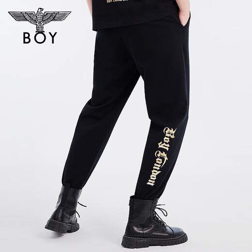 BOY LONDON23秋季情侣款休闲裤卫裤烫金印花时尚潮流针织运动长裤 N15904 黑 XS