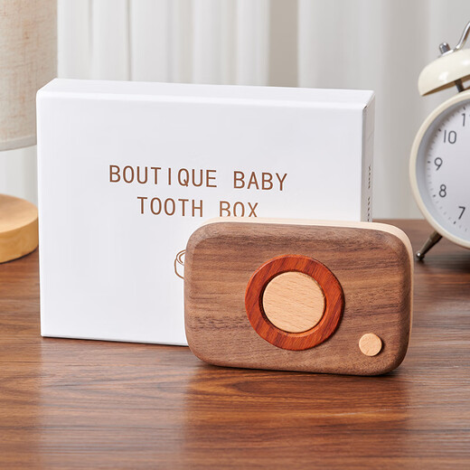 Guiqi Caja de dientes caducifolias Cabello de cabello caducifolio para niños Caja conmemorativa Caja dental Reemplazo de dientes de bebé Representación de almacenamiento de madera Box de dientes Modelo de cámaras [nogal negro + haya]