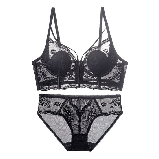 Adore Autumn and Summer French Underwear Feminine Thin Rabbit Ear Cup Front Button Beautiful Back Underwear Large Breasts Show Small Anti-Sagging Bra Set Pink Set 80B