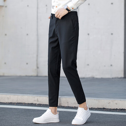 
Jedi Spring and Autumn Men's Long Pants Slim Korean Style Micro-Stretched Casual Pants Straight Thick Professional Business Work Trousers 9885 Black Thin Cropped Pants 33 [2.6 feet]