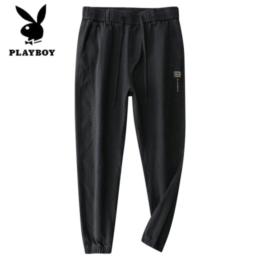 花花公子（PLAYBOY）2025春秋新款男士束脚休闲裤青少年百搭休闲裤潮流日常学生休闲裤 黑色9859 M