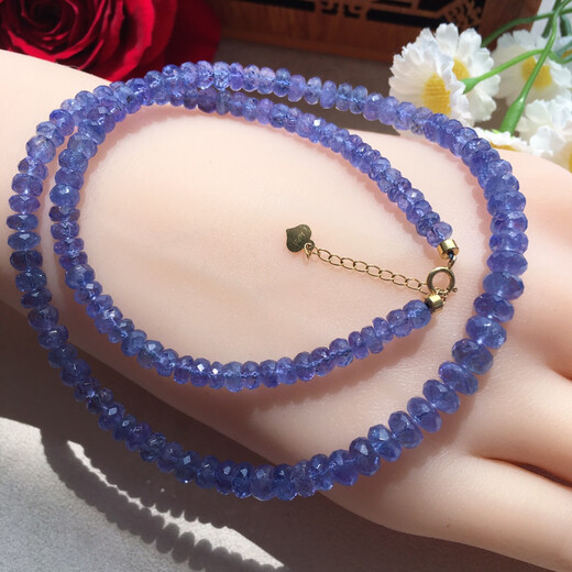 Popu light blue slightly purple tanzanite bead necklace bracelet glossy faceted elegant temperament complements skin tone women Fanta stone moonlight 18 gold faceted tanzanite necklace 4.1-5.8m