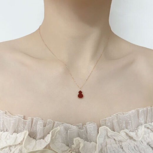 Hunter 18K gold gourd pendant color gold rose gold gold pendant red agate clavicle chain set chain women's gift au750 18K gold rose gold (with 18K gold necklace) large gourd