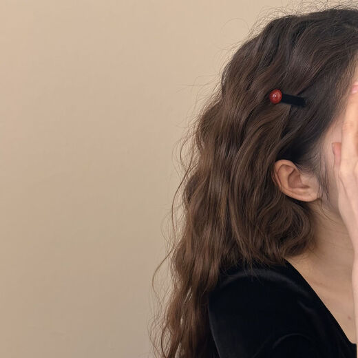 Korean style red pearl bean hairpin flocked broken hair bangs clip side clip soft cute sweet girl hair accessories headdress female red hairpin 1