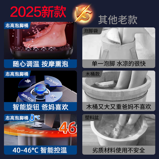 CHIGO foot bath bucket foot bath electric foot bath basin heated and folded fully automatic foot massage foot basin fumigation constant temperature home foot therapy deep bucket relaxation massager birthday gift comfortable self-service model 8 sets of massage rollers + water and electricity separation + rapid heating New Year's Day gifts for boyfriend and girlfriend, parents and parents, practical high-end holiday gifts