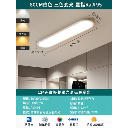 大观园过道灯吸顶灯智能无频闪防蓝光高显指图750*1000 1349-60cm白色-无极-全光谱
