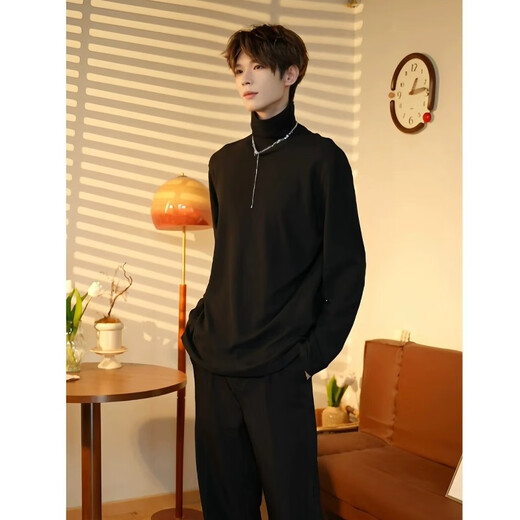 Degarda turtleneck German velvet bottoming shirt for men in autumn and winter new warm inner fit slim long-sleeved T-shirt American handsome sweatshirt GMFS-173 black XL