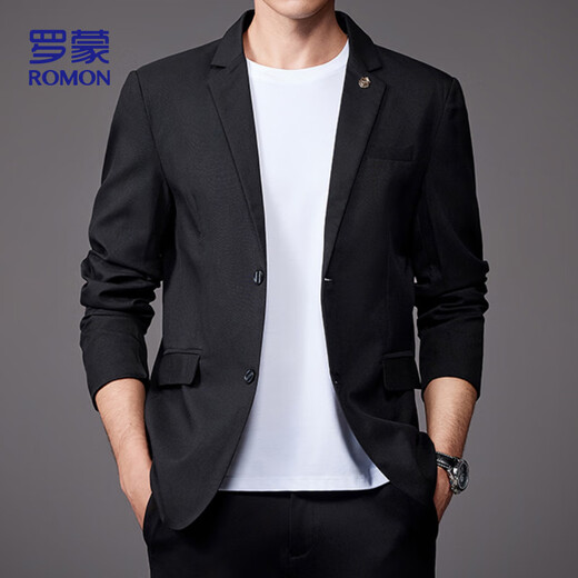 ROMON suit men's fashion two-button single suit men's jacket business casual suit men YT2088 black XL