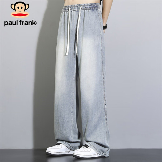大嘴猴（paul frank）牛仔裤男夏季天丝垂感冰丝裤子男士宽松休闲裤男裤 怀旧蓝色 2XL