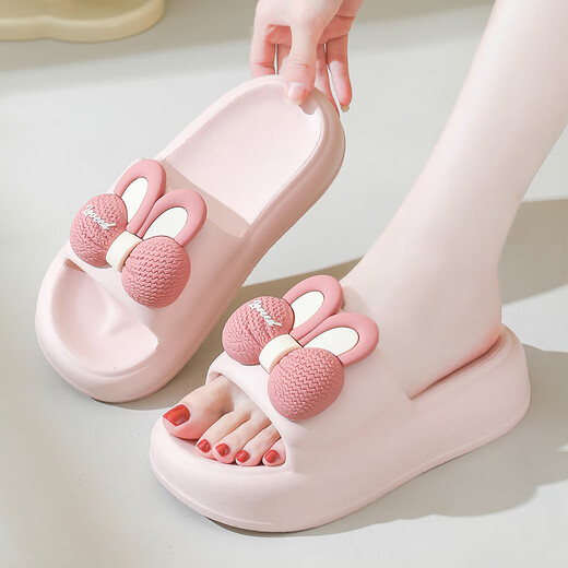 Automne d'été Nouveau pantoufles à semelle épaisse pour les femmes dans le dortoir de la maison d'été mignon sandales de rabbit arc de salle de bain non glissée porte rose 35-36