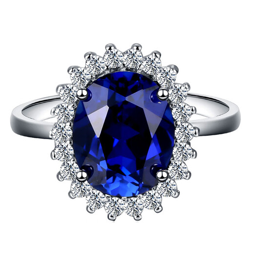 Chi Pan Princess Diana sapphire ring for women, sterling silver, hypoallergenic, live mouth, classic dark blue color gemstone jewelry, tanzanite, live mouth, adjustable