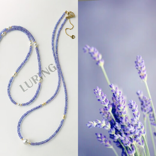 Kechuweijia lavender. Natural tanzanite + Japanese Akoya pearl necklace bracelet 18K gold spot/gold/single bead necklace/full length about 38+5c